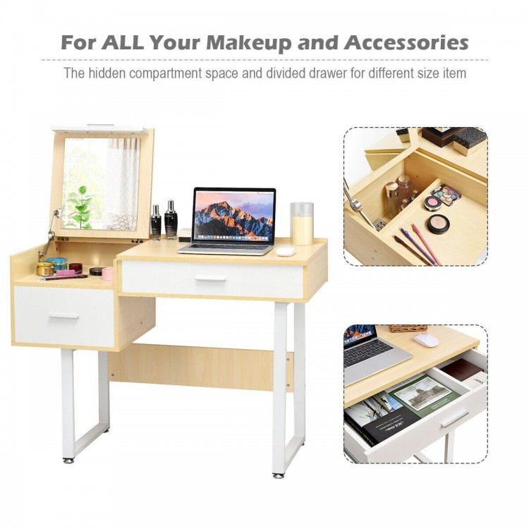 Makeup Table Writing Desk with Flip Top Mirror
