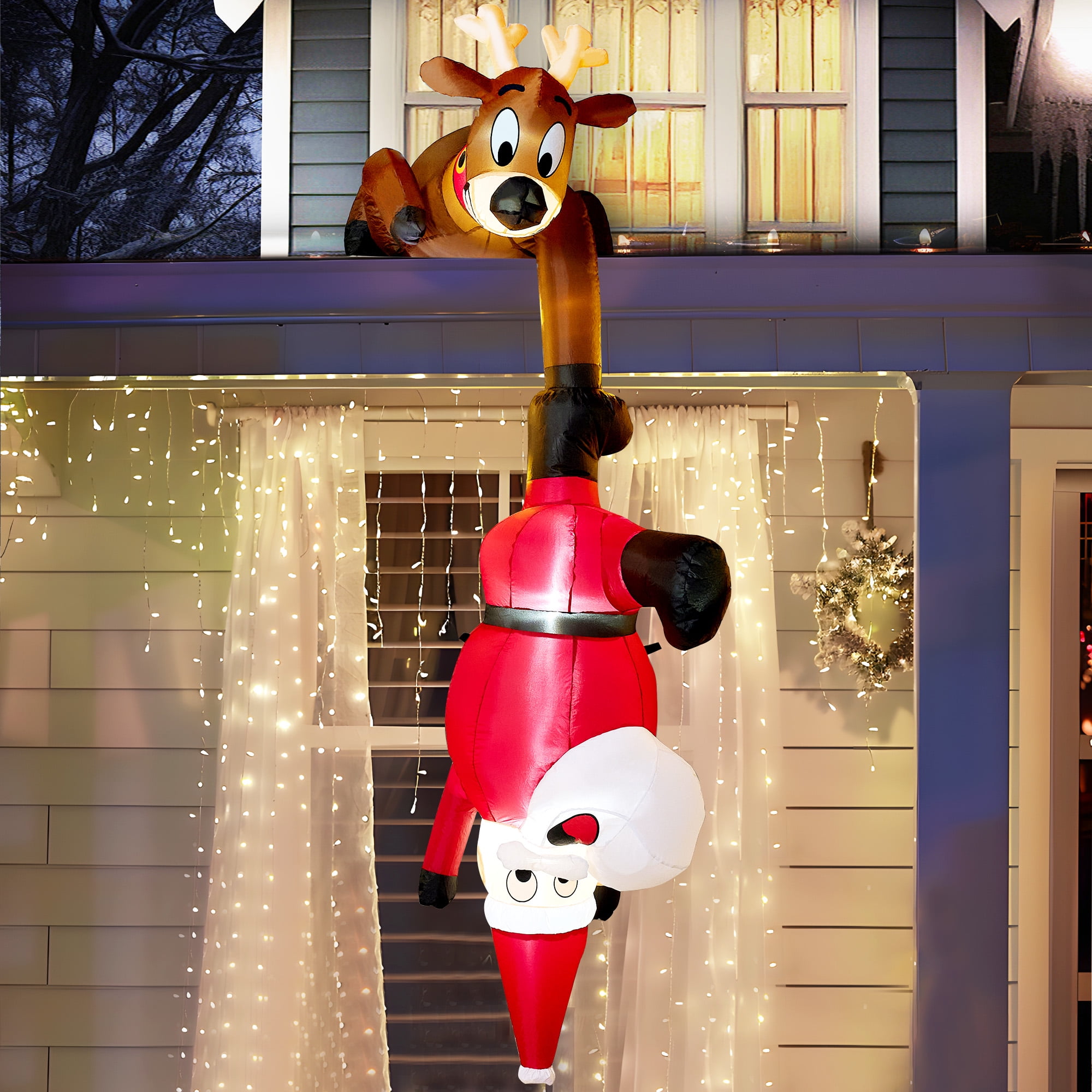 Syncfun 8 FT Christmas Inflatable Reindeer & Climbing Santa with LED Lights for Outdoor Holiday Decor
