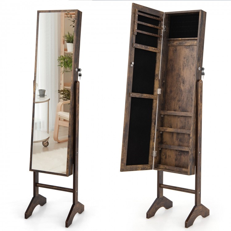 Standing Jewelry Cabinet Jewelry Armoire Cabinet with Full-Length Mirror