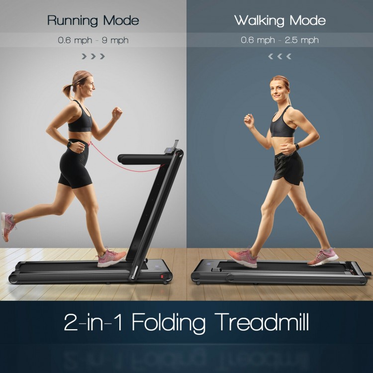2-in-1 Folding Walking Pad Treadmill with Dual LED Display