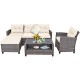 4 Pieces Patio Rattan Sofa Furniture Set with Cushion and 2-Tier Coffee Table