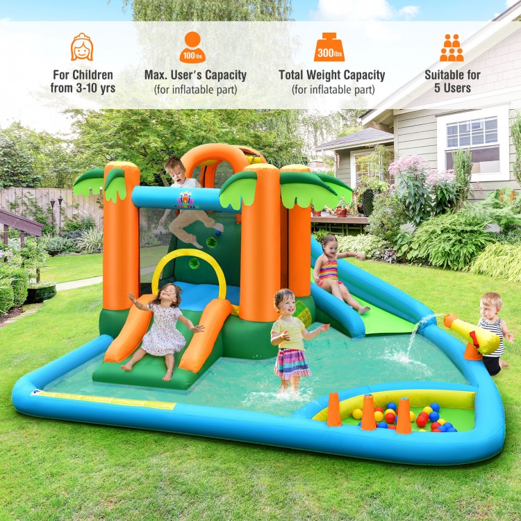 7-in-1 Inflatable Water Slide Park with 780W Blower