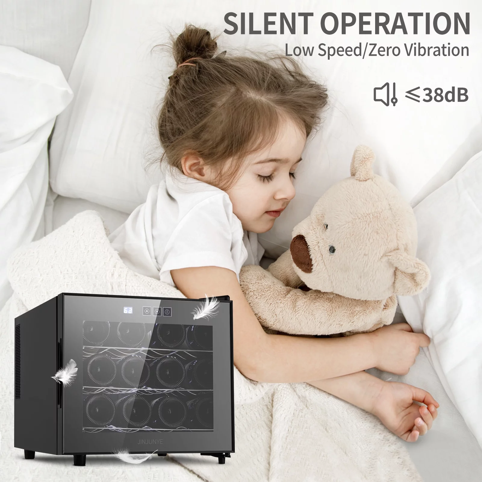 JINJUNYE 12-Bottle Wine Cooler Refrigerator with Temperature Control, Countertop Mini Fridge, Glass Door, for Home/Office/Bar