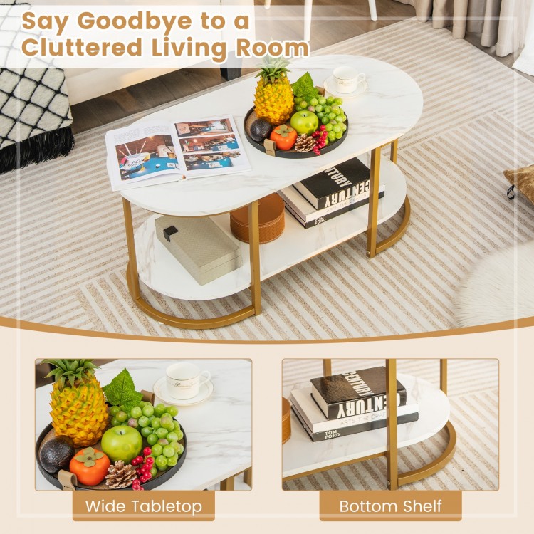 Marble Coffee Table with Open Storage Shelf