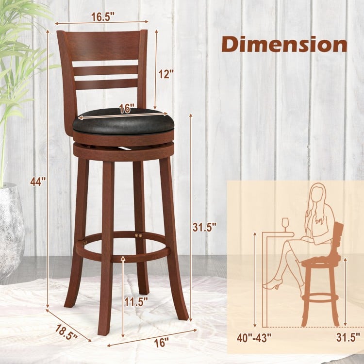 Set of 2 360° Bar Stools with PU Upholstered Seats