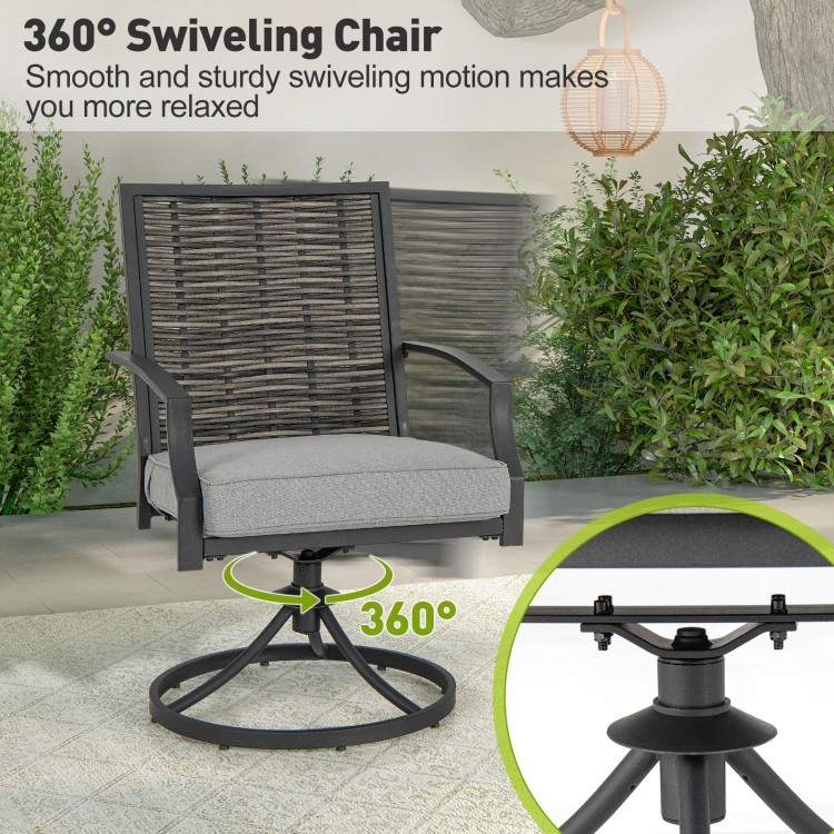 3 Piece Patio Swivel Chair Set with Soft Seat Cushions for Backyard