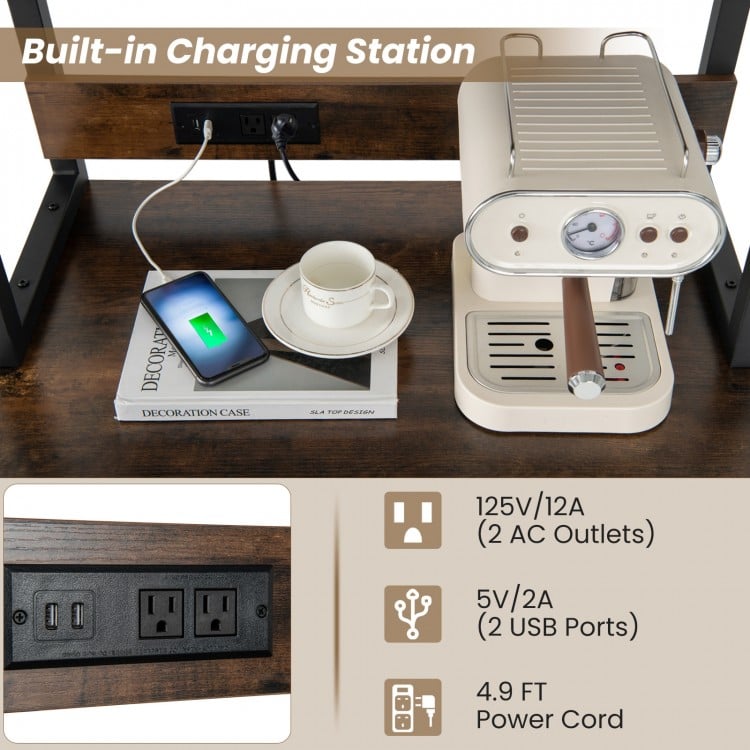 Wine Bar Cabinet Wine Rack with 4 Tier Storage Shelves and Glass Holders