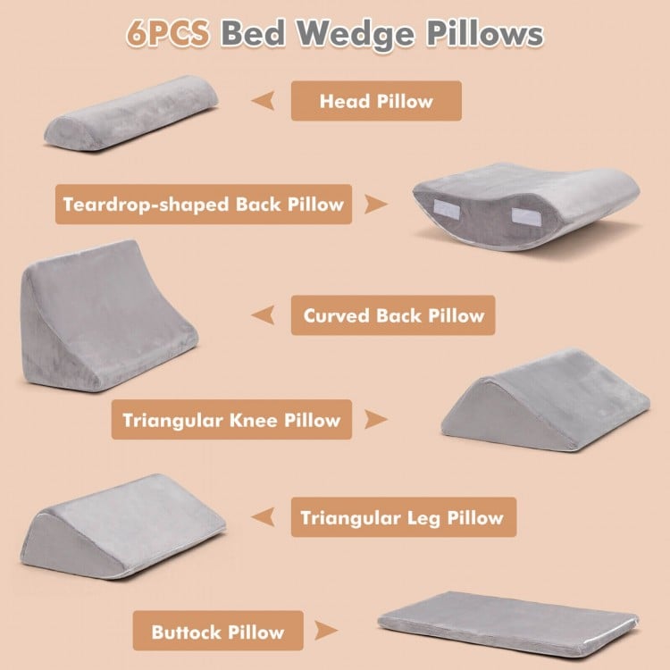 6 Pieces Orthopedic Bed Wedge Pillow Set for Sleeping and Pain Relief