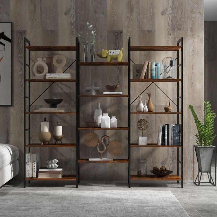 Large Triple Wide Floor Standing Bookcase Display Shelf with Metal Frame