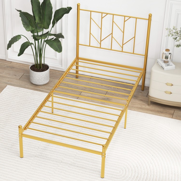 Twin/Full Size Metal Platform Bed Frame with Vintage Headboard