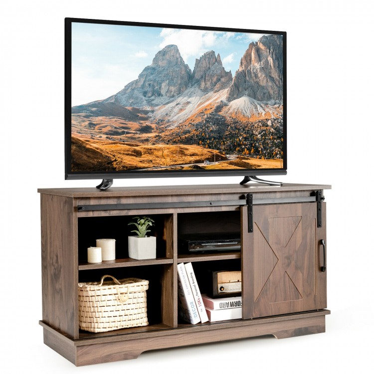 Sliding Barn Door TV Stand with Adjustable Shelf and Cable Holes for 50 Inch TV