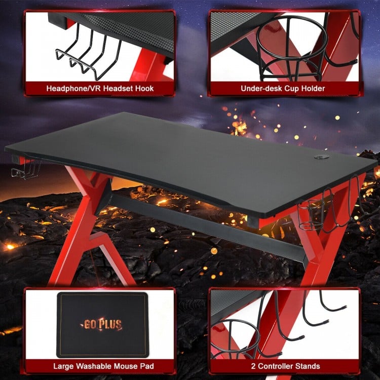 Ergonomic Gaming Desk with Carbon Fiber Surface and R-Shape Steel Frame