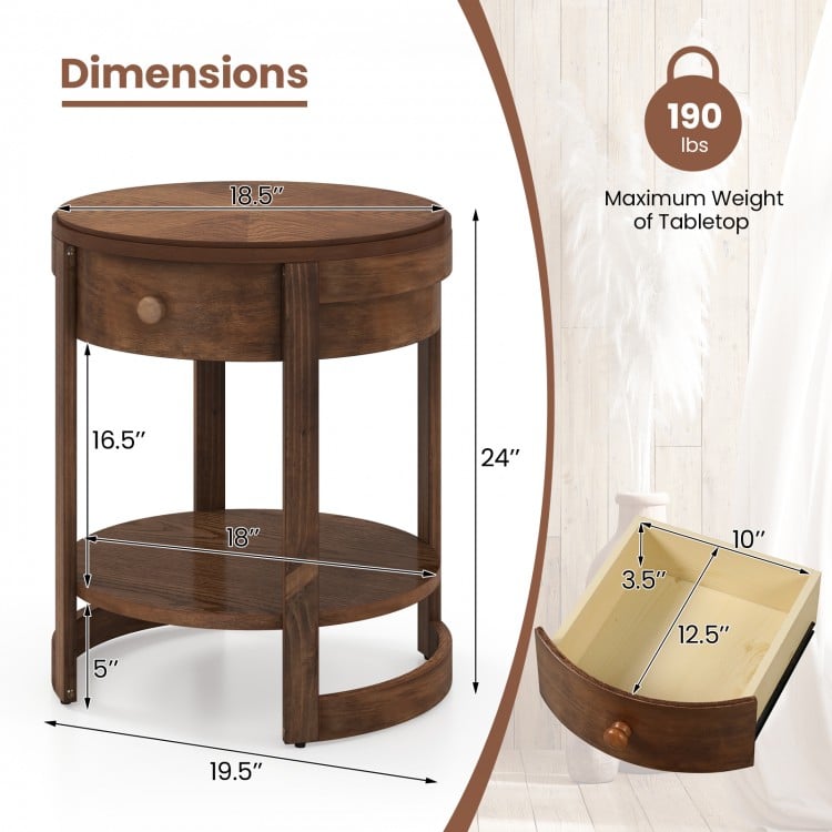 2-Tier Round End Table Mid Century Modern Nightstand