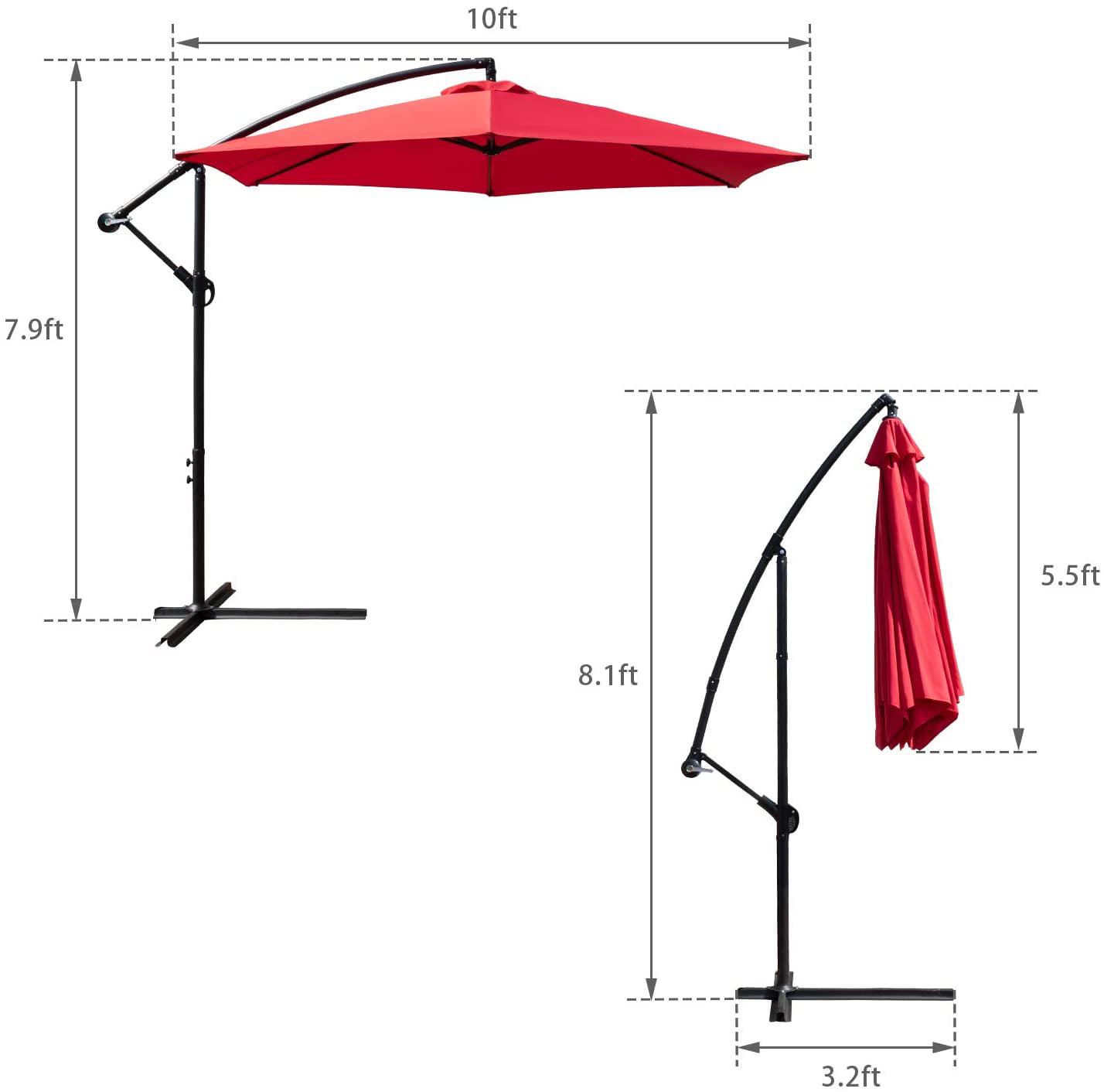 Vineego 10 FT Red Offset Cantilever Patio Umbrella, Adjustable Tilt, UV & Water Resistant