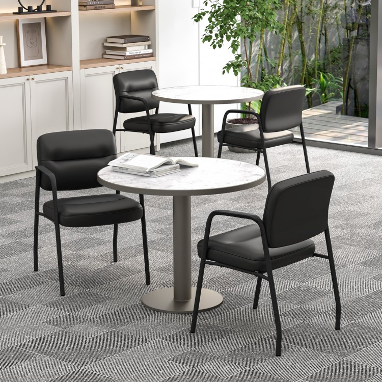 Waiting Room Guest Chair Set of 2 Upholstered Reception Chairs with Mixed PU Leather and Integrated Armrests