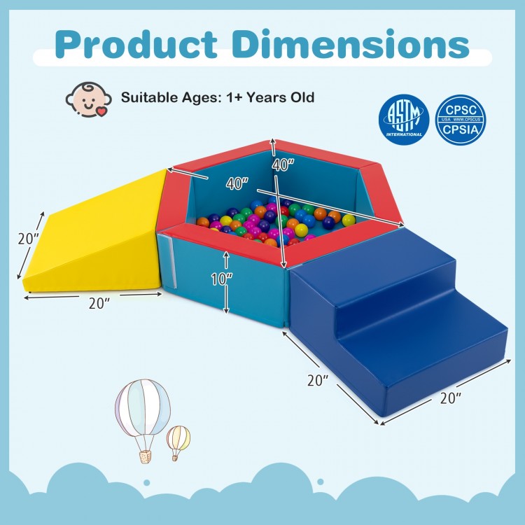 3-Piece Baby Foam Climbing Blocks Climb and Crawl Set with 100 Ocean Balls