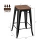 Set of 2 Counter Height Backless Stool with Wooden Seat
