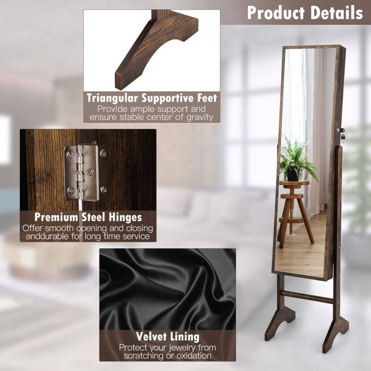 Standing Jewelry Cabinet Jewelry Armoire Cabinet with Full-Length Mirror