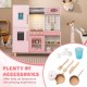 Wooden Pretend Play Kitchen with Ice Maker Range Hood and Blackboard