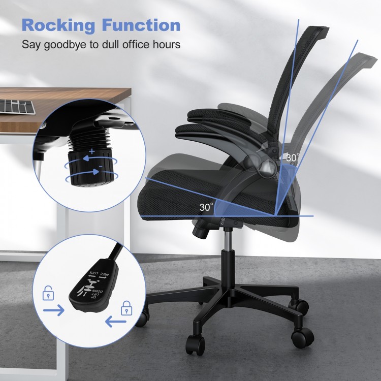 Ergonomic Office Chair Adjustable Swivel Chair with Flip-Up Armrests and Rocking Backrest