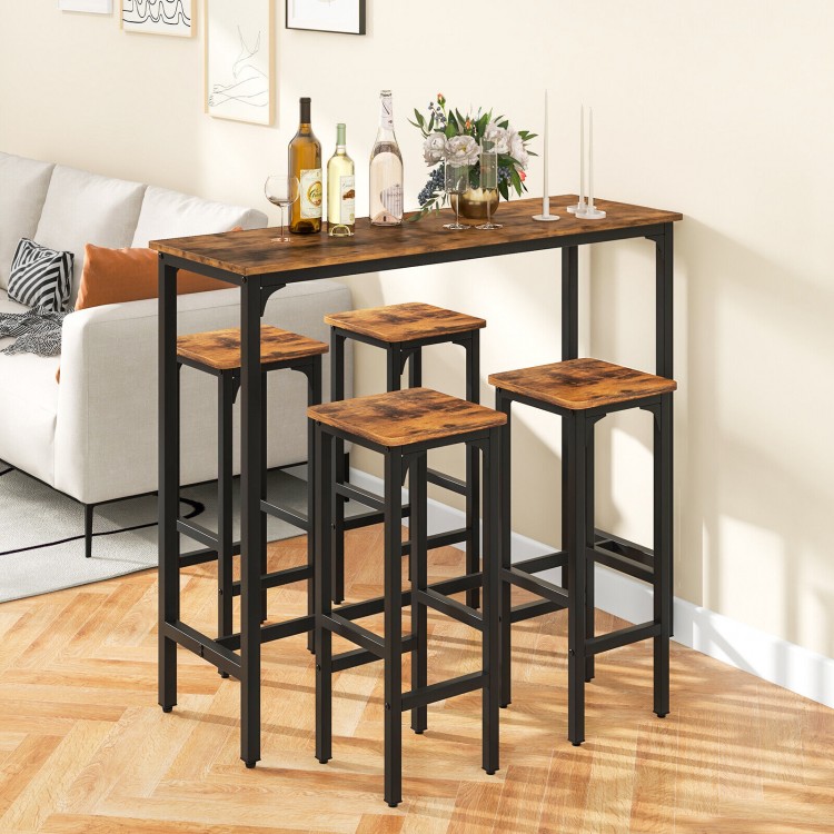 3 Pieces Industrial Bar Table and Chairs Set with Metal Frame