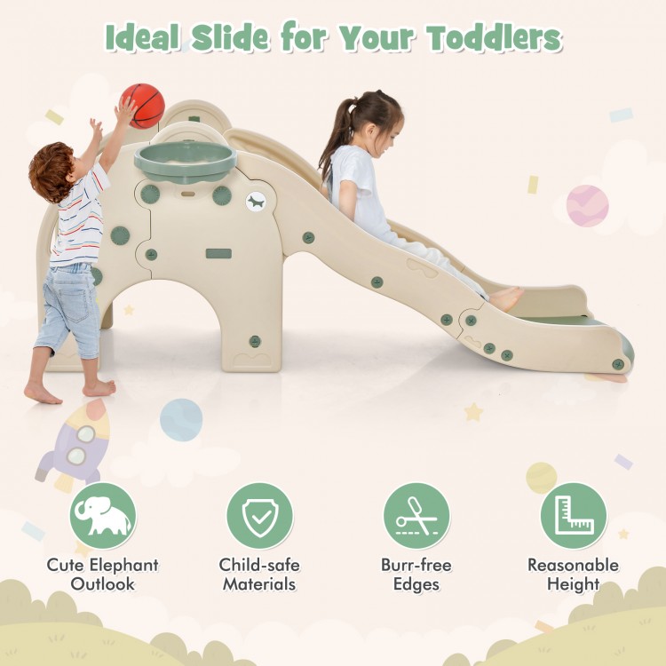 4-in-1 Toddler Slide Kids Play Slide with Cute Elephant Shape