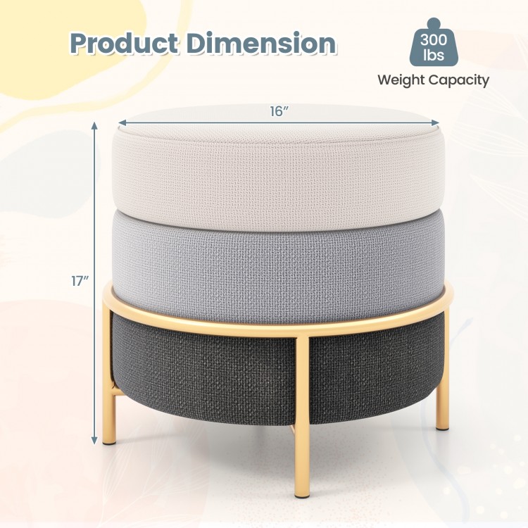 Upholstered Linen Fabric Ottoman with Gold Metal Legs and Anti-slip Foot Pads