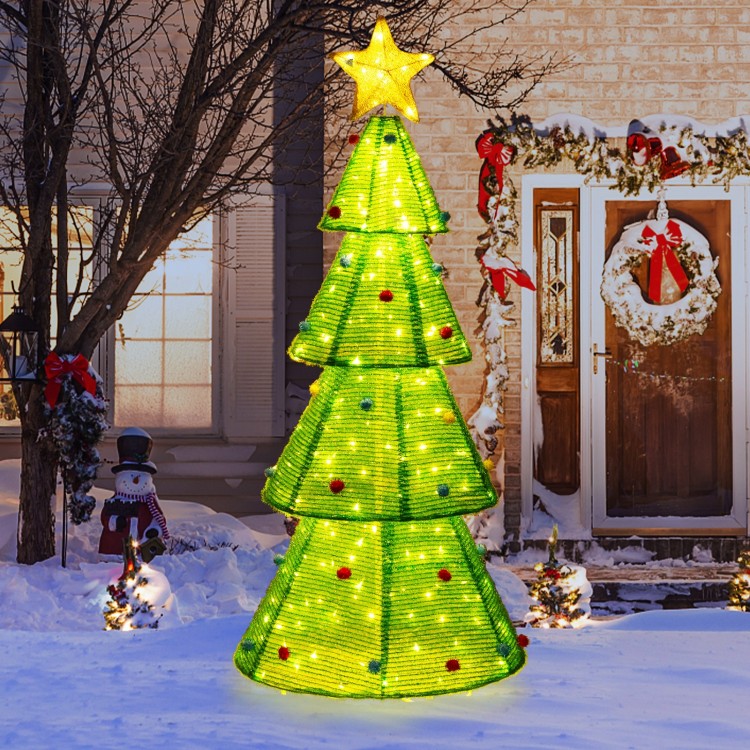 6.2 Feet Collapsible Christmas Tree with 200 Built-in LED Lights and Top Star Decoration