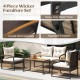 4 Pieces Patio Conversation Set with Acacia Wood Armrests and Tabletop and Cushions