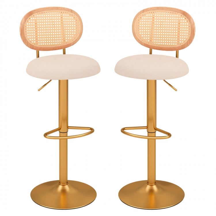 2 Pieces Bar Chairs with PE Rattan Backrest-360°Swivel and Height Adjustable