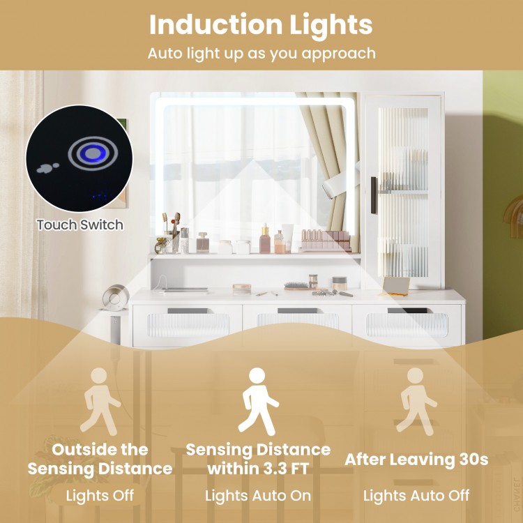 Makeup Vanity Dressing Table and Stool Set with Lights and Charging Station