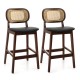 Wood Bar Chairs with PE Rattan Backrest Padded Seat and Footrest