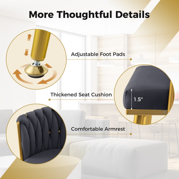 Set of 2 Upholstered Dining Chair with Curved Backrest and Metal Tubes