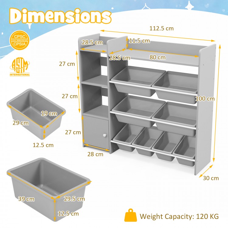 4-Tier Kids Bookshelf and Toy Storage Rack with 8 Toy Organizer Bins