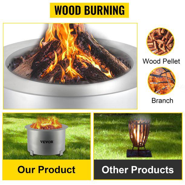 VEVOR Stainless Steel Smokeless Fire Pit, 22′′ Wood Burning Bowl for Outdoor Camping & Backyard