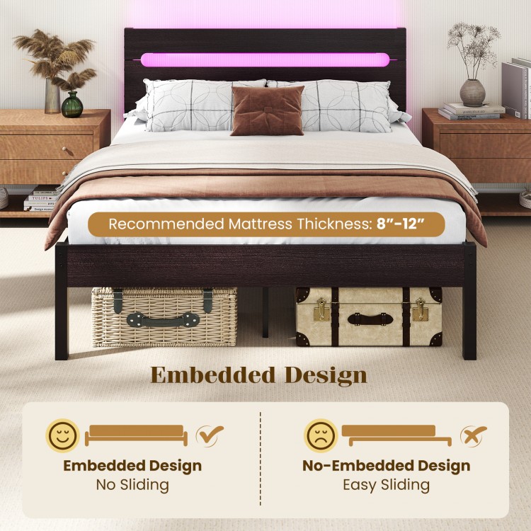 Heavy-Duty Metal Slats Support Bed Platform with Charging Station