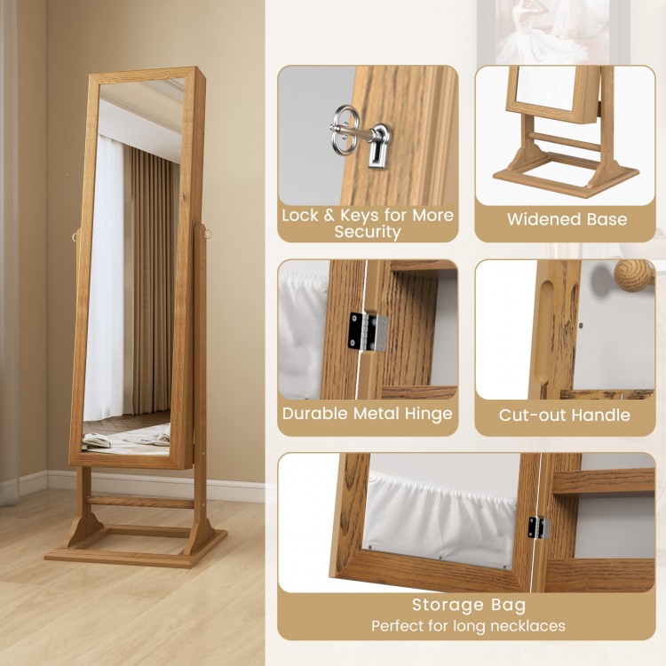 Freestanding Lockable Jewelry Armoire with Full-Length Mirror and 6 LED Lights