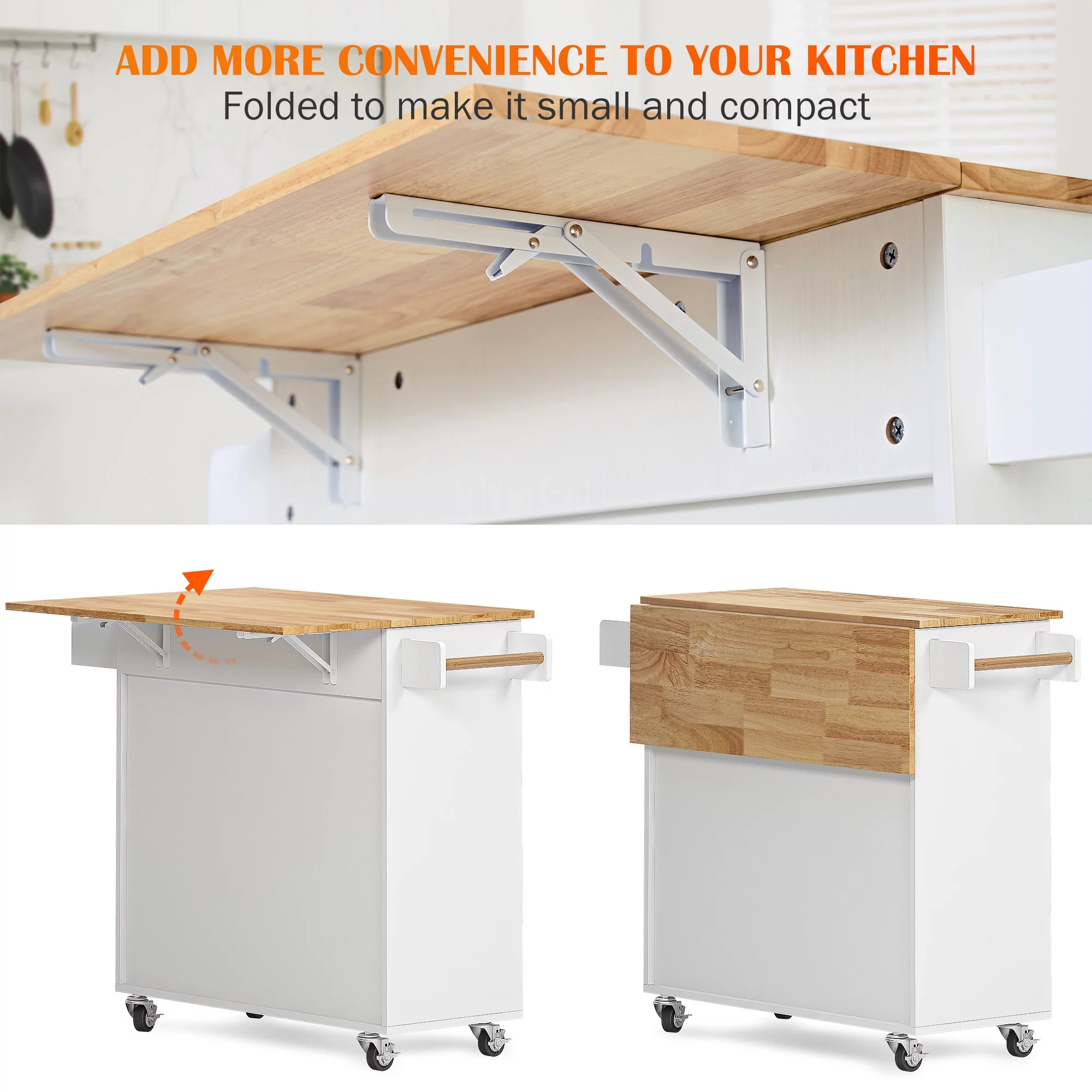 SogesHome Kitchen Island with Hidden Cabinets, Sliding Drawers & Adjustable Shelves, Mobile with Locking Wheels