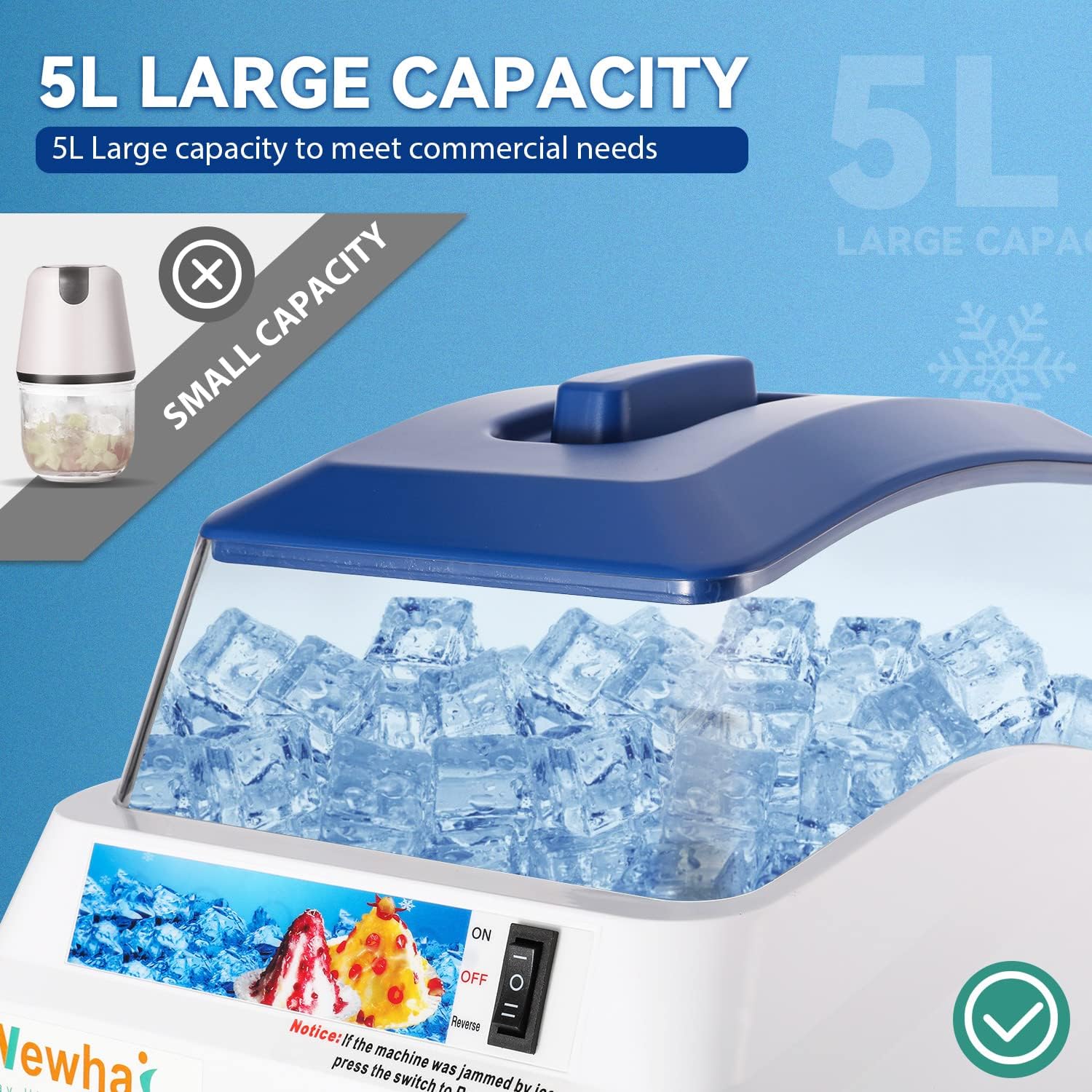 Newhai Commercial Ice Shredder 300W, Adjustable Thickness, 441 lb/h, Stainless Steel Snow Cone Machine