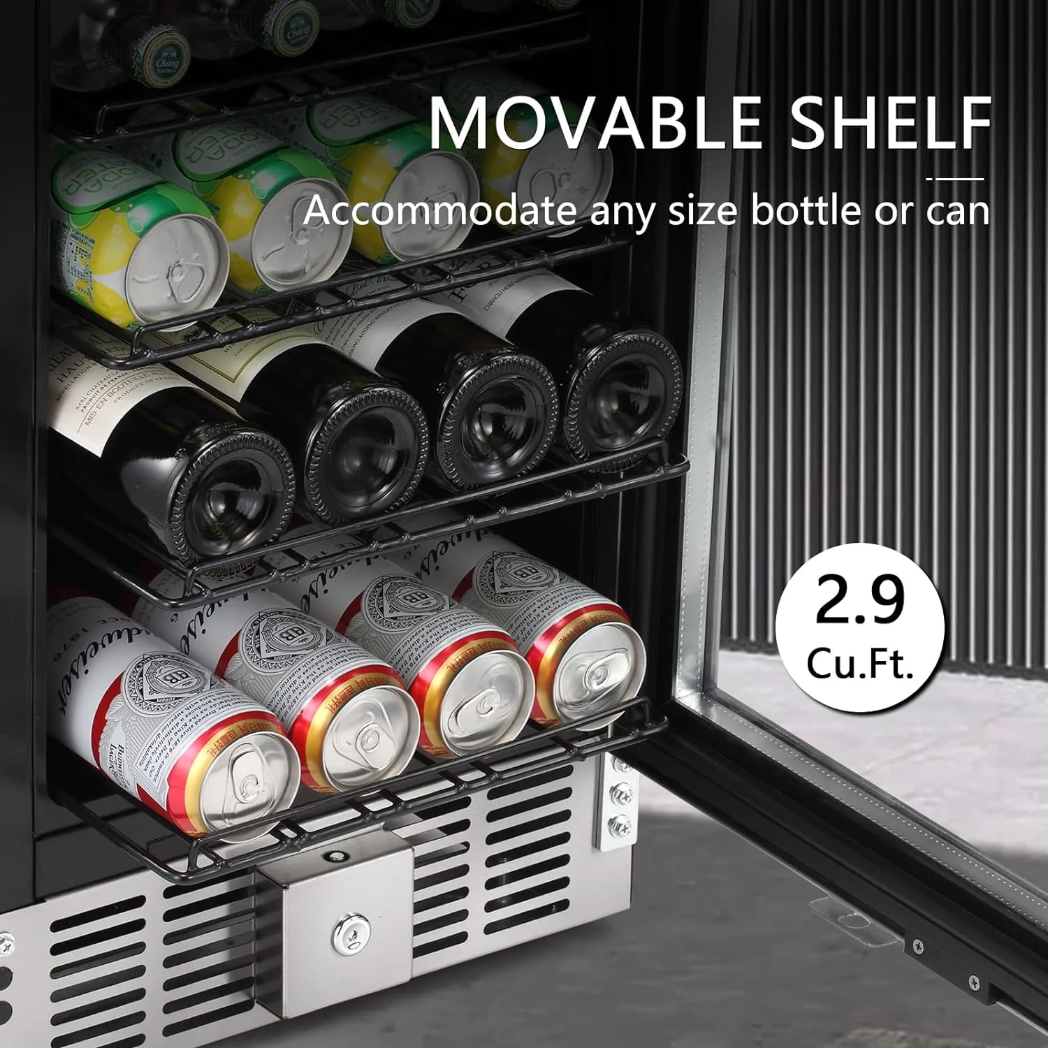 Antarctic Star 2.9 Cu.Ft Beverage Refrigerator, 115-Can Capacity, Low Noise, Glass Door, Stainless Steel, LED Light, Safety Lock, 15-Inch Width