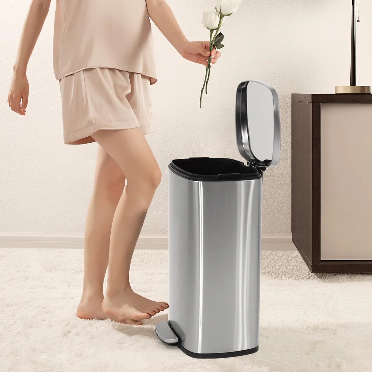 Bigacc 13 Gallon 50 Liter Kitchen Trash Can with Touch-Free & Motion Sensor, Automatic Stainless-Steel Garbage Can, Anti-Fingerprint Mute Designed Trash Bin Brushed Stainless Steel