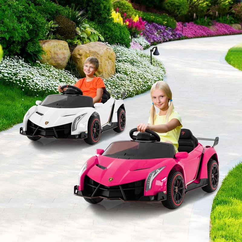 Lamborghini Licensed Kids Ride On 4WD Sports Car, 12V Battery Electric Vehicle Toy with Remote Control, 3 Speeds, Hydraulic Doors