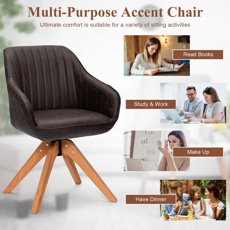 Stylish Swivel Home Office Chair with Solid Wood Legs