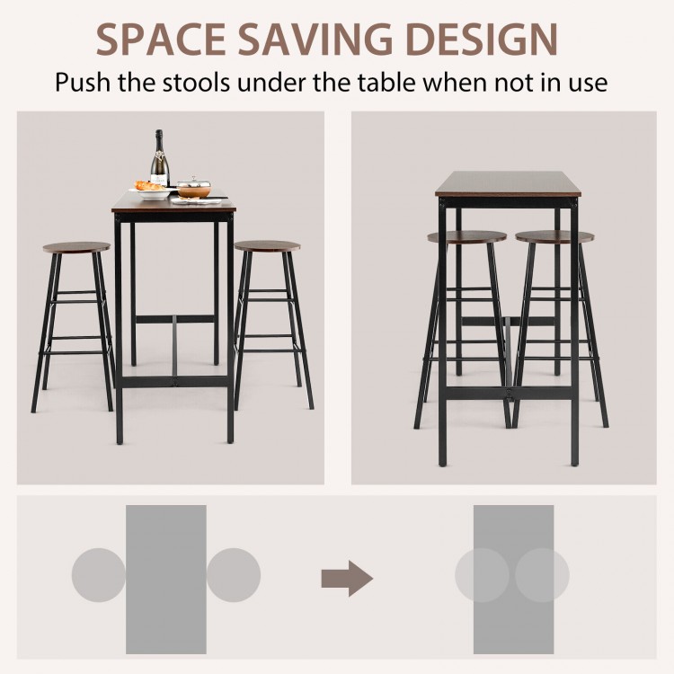 3 Pieces Bar Table Set with Dining Table and 2 Round Stools