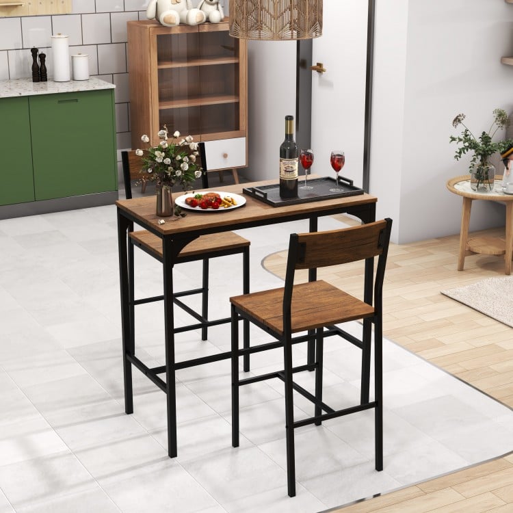 3 Pieces Industrial Bar Table Set with 2 Stools