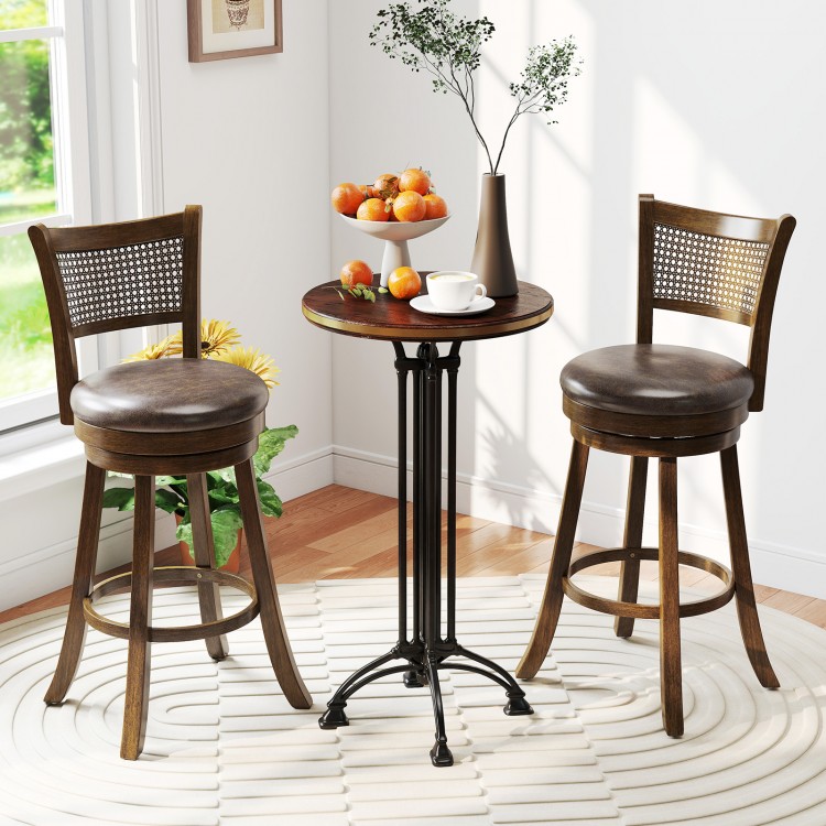 29 Inches Swivel Counter Height Barstool Set of 2 with Rattan Backrest and Footrest