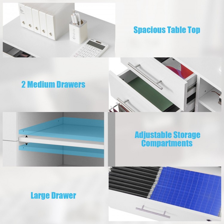 3 Drawer Lateral File Cabinet on Wheels with Storage Shelves