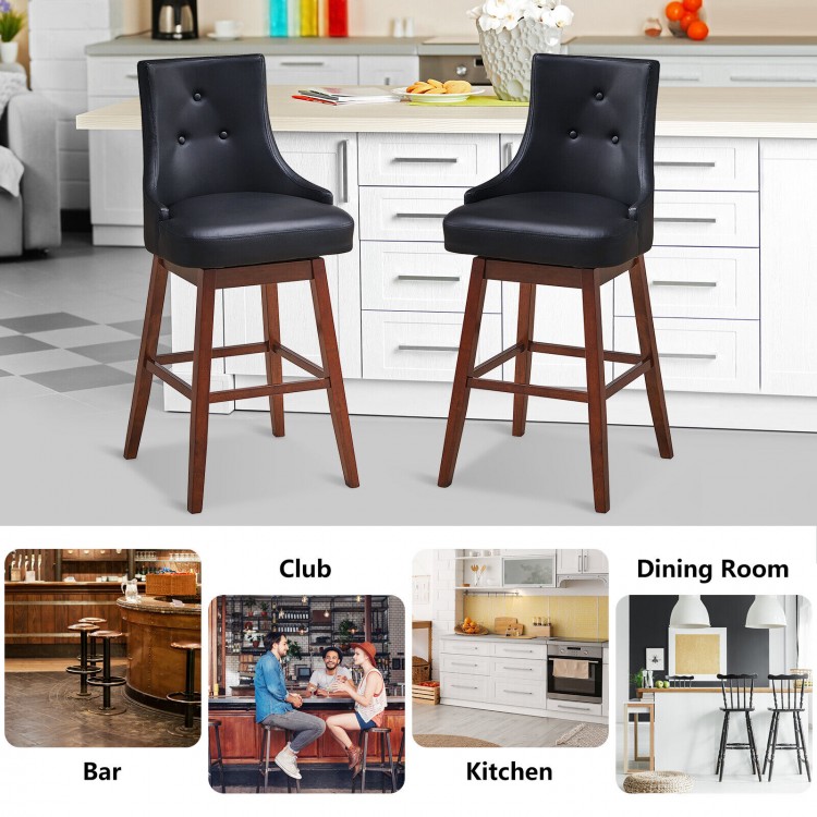 2 Pieces 29 Inch Pub Height Swivel Upholstered Bar Stools with Wood Legs