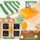 Mud Kitchen Fir Wood Play Kitchen with Canopy and Sink and 4 Stoves