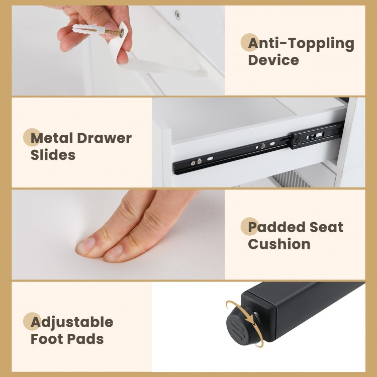 Makeup Vanity Dressing Table and Stool Set with Lights and Charging Station